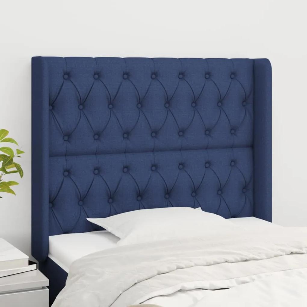 3119912 vidaXL Tăblie de pat cu aripioare, albastru, 103x16x118/128 cm, textil