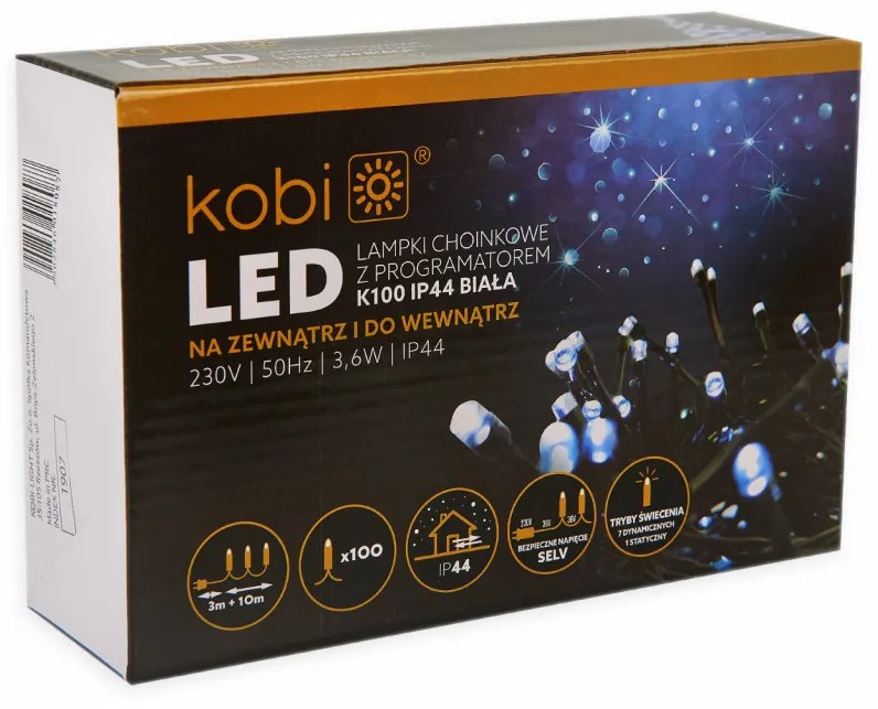 Sir luminos 100 leduri, 10 metri, 7 programe, 3.6W, lumina rece, Kobi