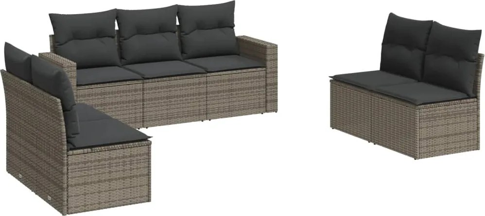 vidaXL Set canapele de grădină, 7 piese, cu perne, gri, poliratan