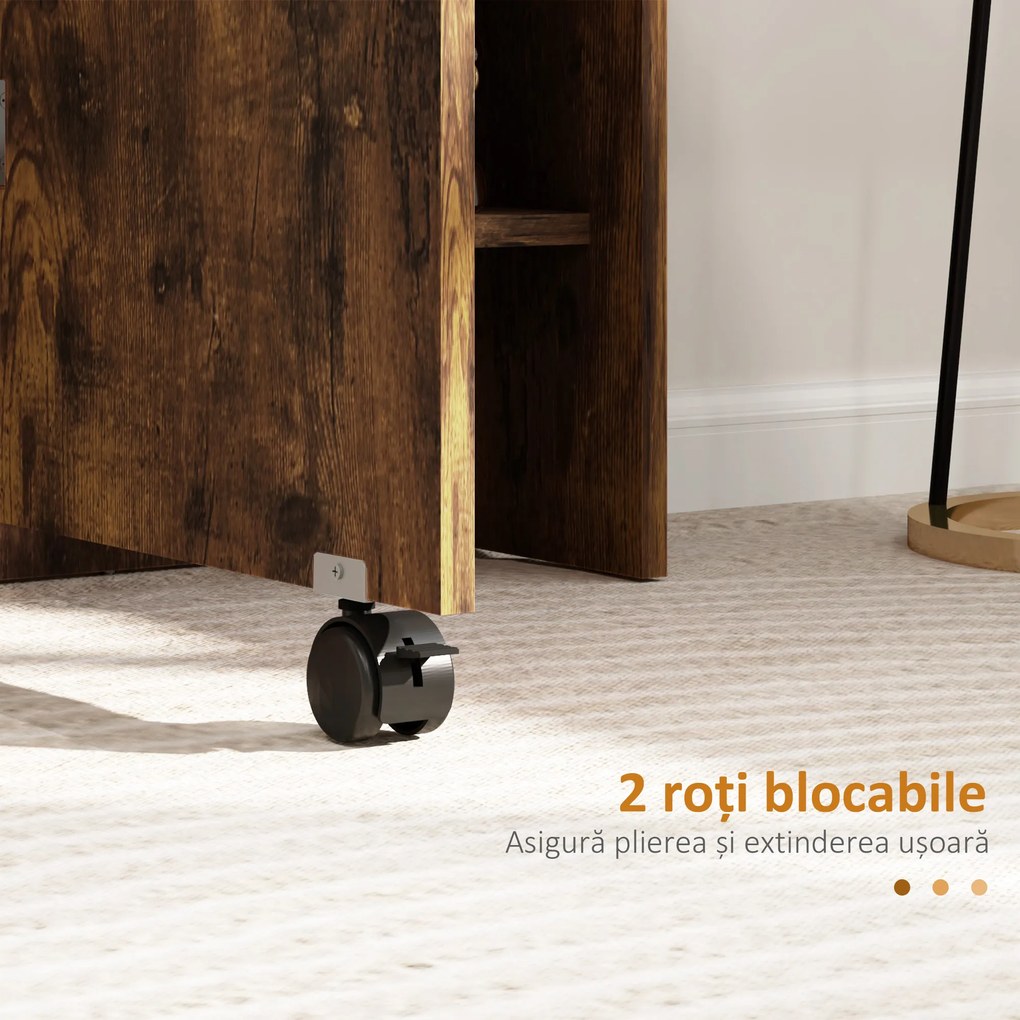 HOMCOM Masa Pliabila de Luat Masa, Masa cu Blaturi pentru Spatii Mici, cu Rafturi cu 2 Niveluri, Masa de Bucatarie Mica cu Rotile de Rulare | Aosom Romania