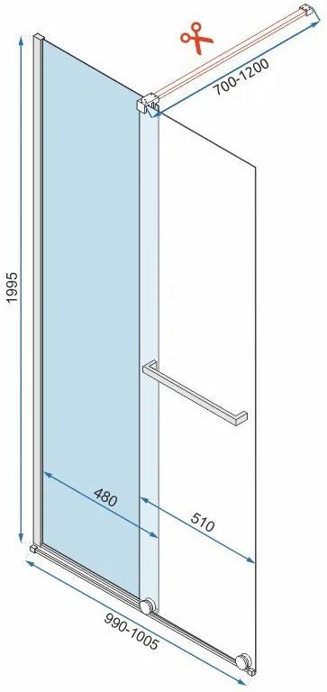 Paravan de dus tip Walk-in Rea Cortis cu parte culisanta 100x200 cm profil auriu