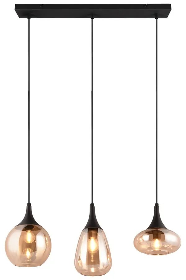 Lustră neagră/portocalie cu abajur din sticlă Lumina – Trio