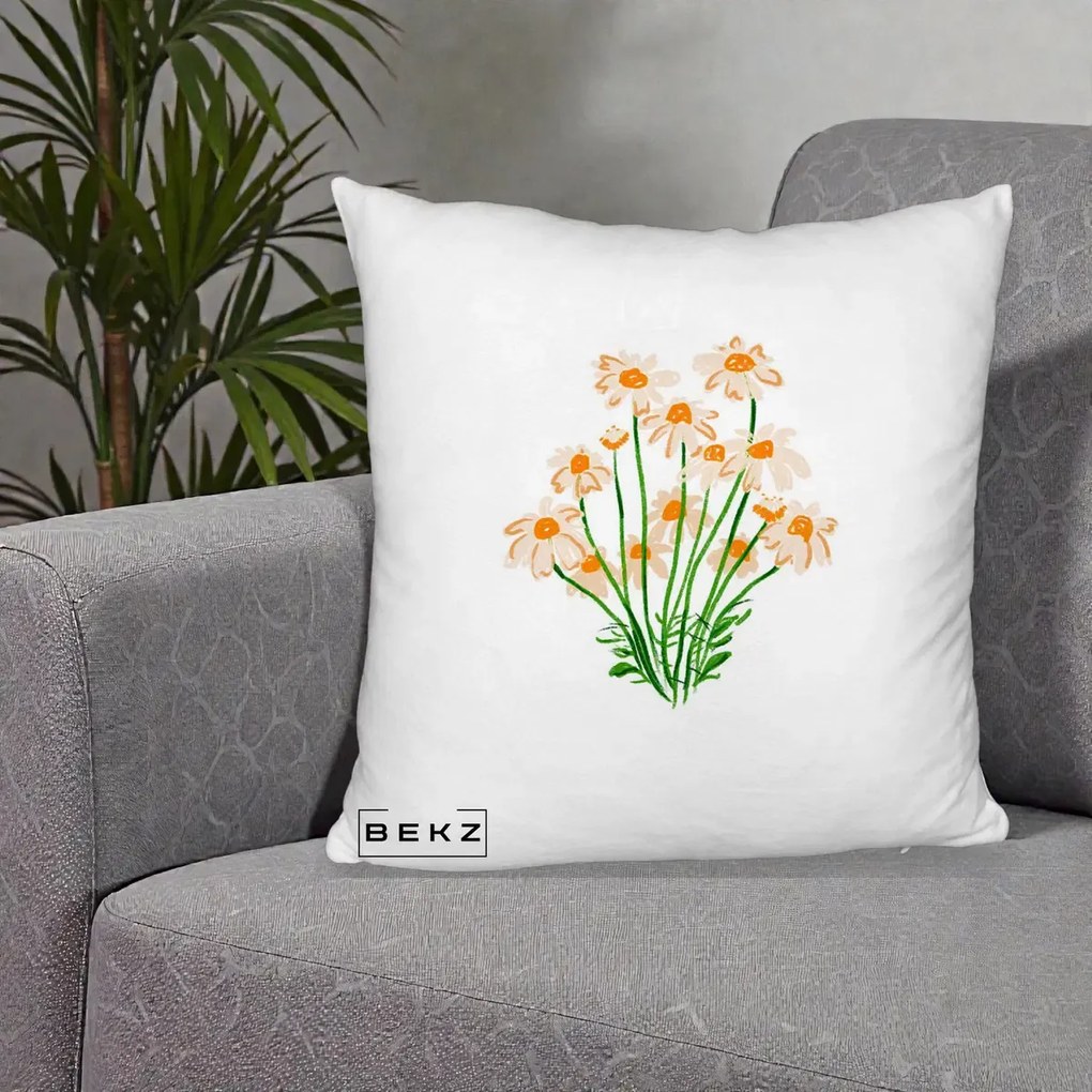 Perna Decorativa Margarete Camp, 40x40 cm, Alb Pufos, Husa Detasabila, Perna Inclusa, BEKZ®