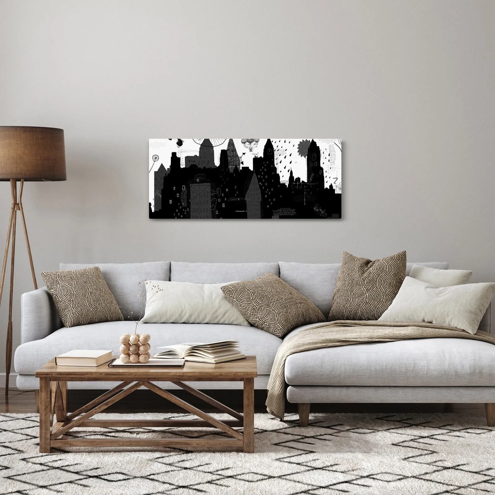 Tablou - Oraș cu inscripții și modele (120x50 cm)