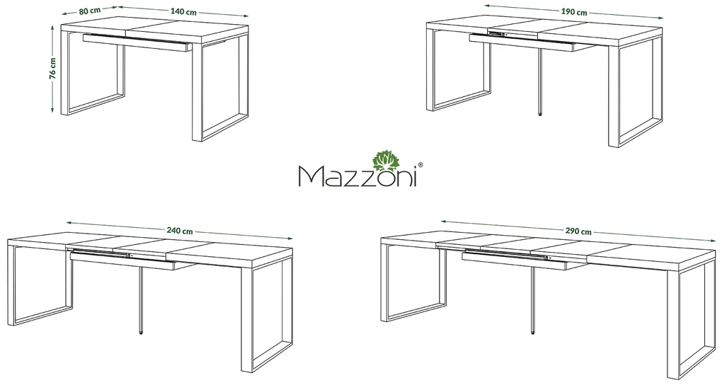 Mazzoni AVARI Negru Mat - MASĂ LOFT PENTRU LIVING/SUFRAGERIE EXTENSIBILĂ până LA 270 sau 290 cm!