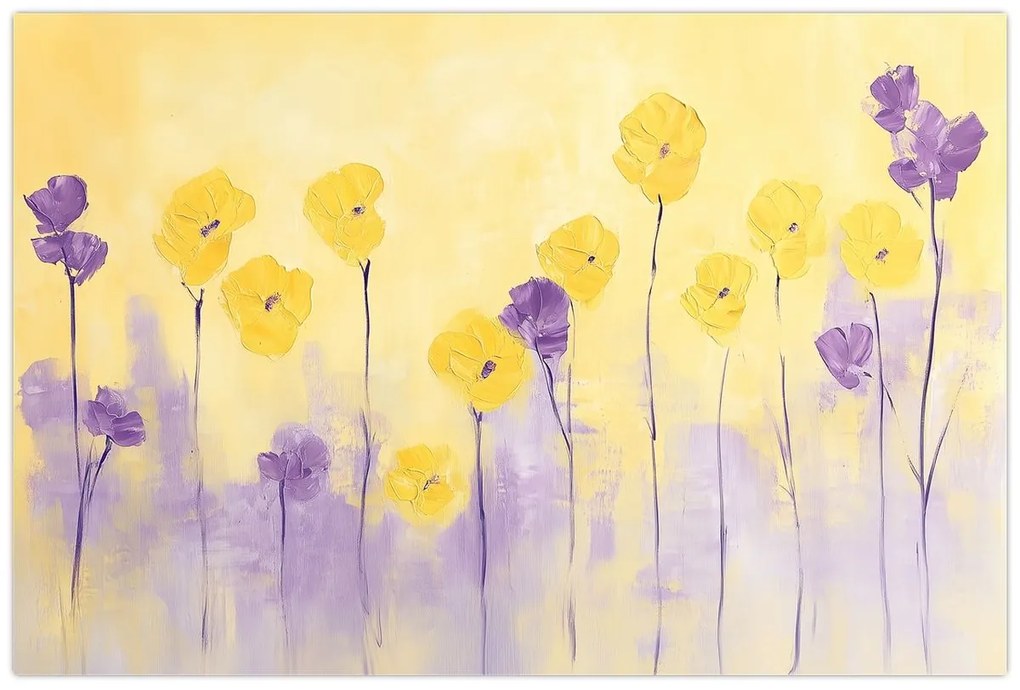 Tablou - Flori mov și galbene (90x60 cm)
