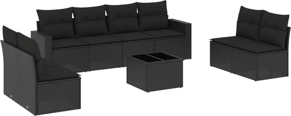 vidaXL Set mobilier de grădină cu perne, 9 piese, negru, poliratan