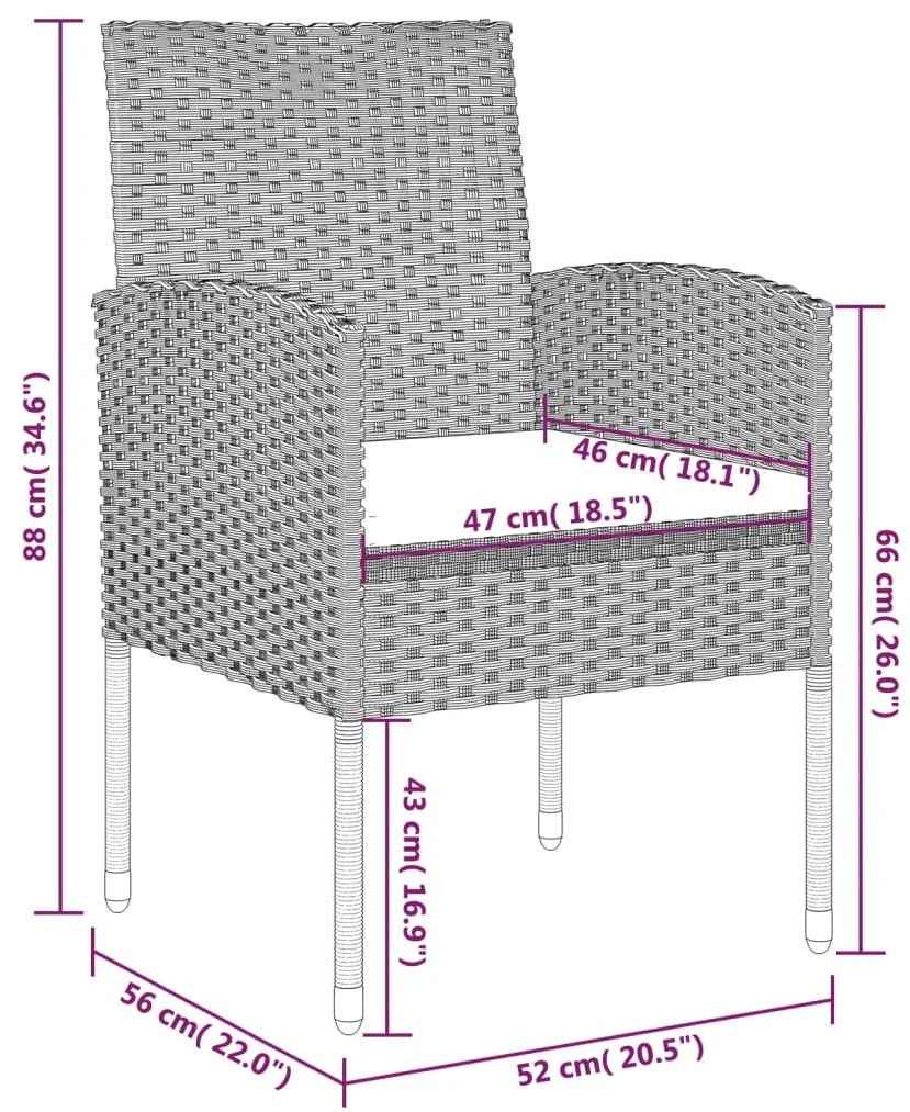 Set mobilier de gradina, 9 piese, negru negru si gri, Lungime masa 200 cm, 9