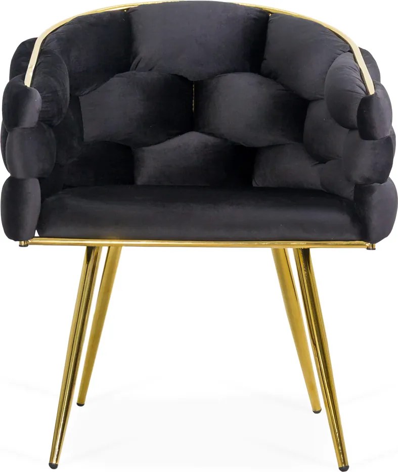 Scaun living negru din catifea cu picioare aurii BUC 251