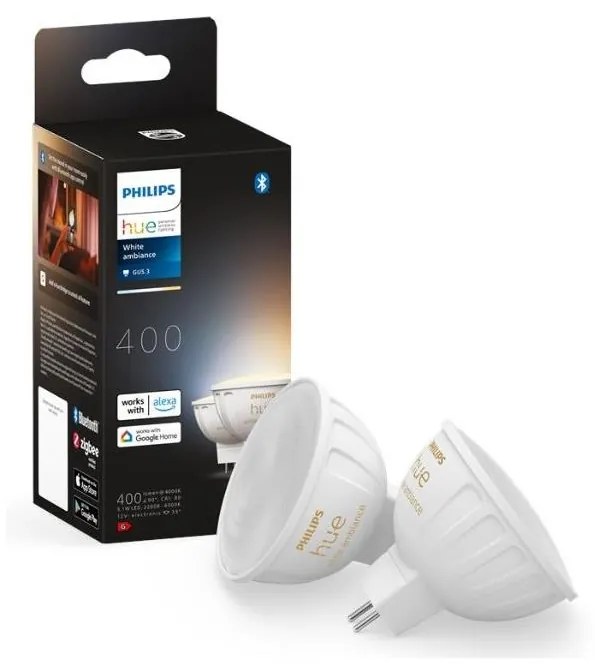 SET 2x bec LED dimabil Philips Hue WA GU5,3/MR16/5,1W/12V 2200-6500K