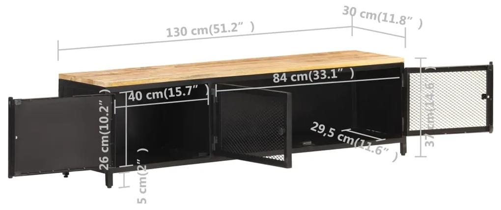 Comoda TV, 130 x 30 x 37 cm, lemn masiv de mango nefinisat