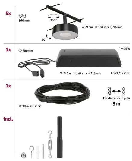 Paulmann 94479 - Set 5x LED 5W spot CIRCLE 230V negru