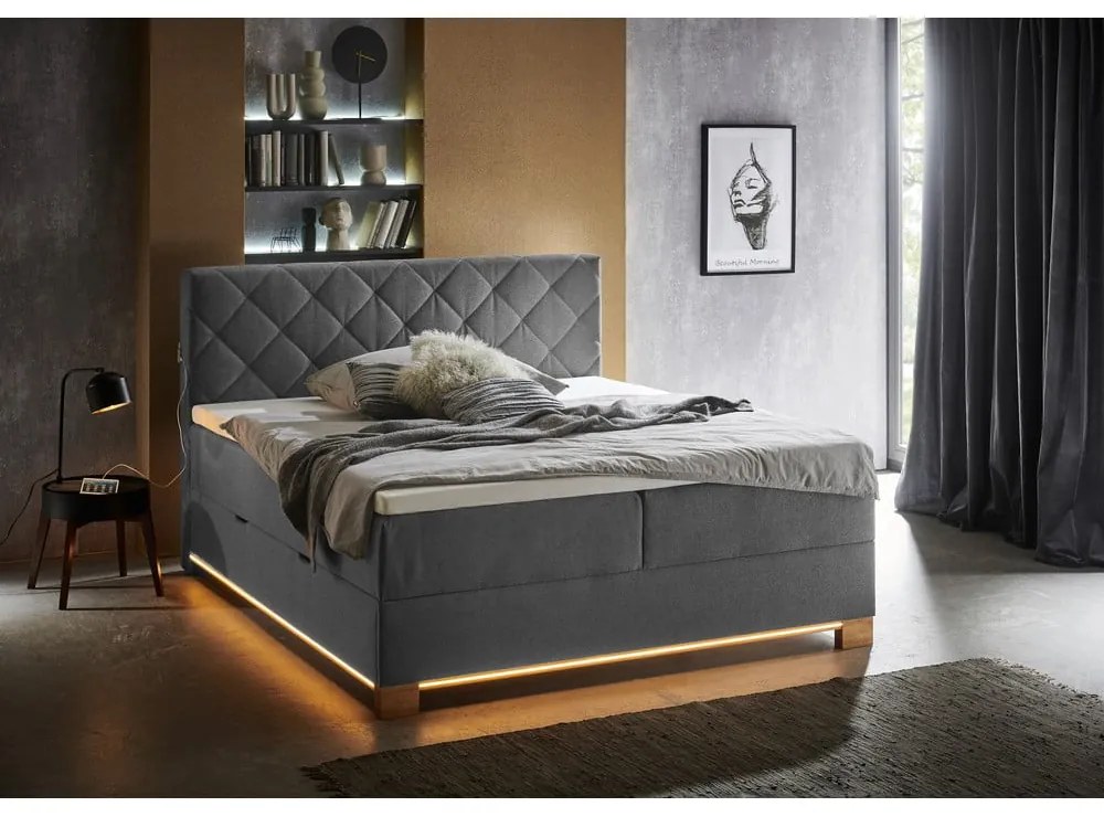 Pat boxspring gri cu spațiu de depozitare 180x200 cm Messina – Meise Möbel