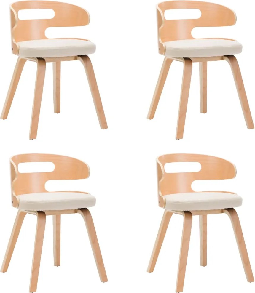 vidaXL Scaune de bucătărie, 4 buc, crem, lemn curbat & piele ecologică