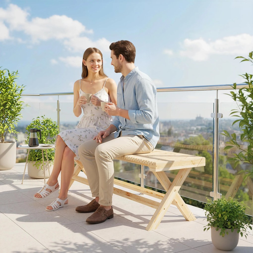 Outsunny Bancă de grădină din lemn masiv, banchetă cu șezut în șipcă, 140 x 40 x 43 cm, lemn natural | Aosom Romania