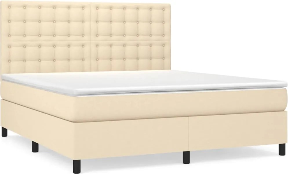 vidaXL Pat box spring cu saltea, crem, 160x200 cm, material textil