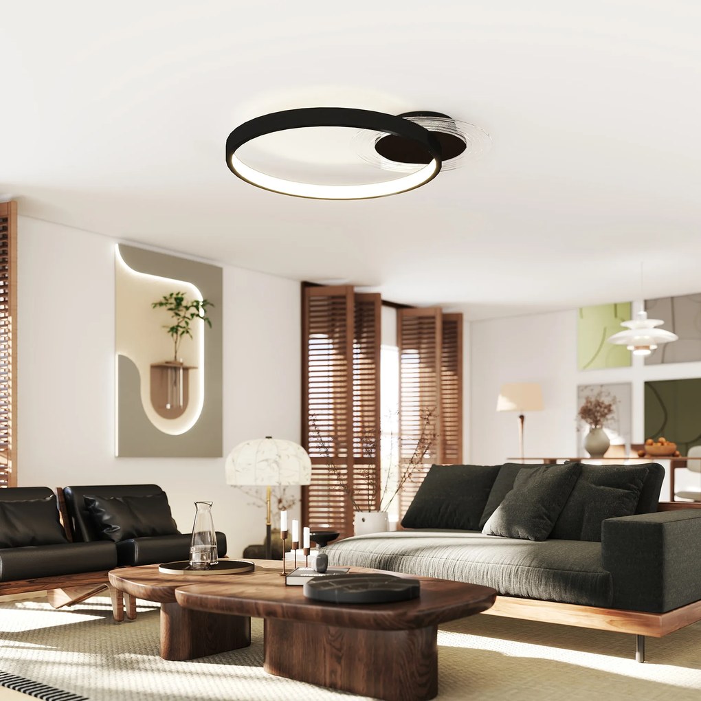 HOMCOM Lampă de tavan LED Modernă de 40W cu 2 Inele și Lumină Reglabilă, Negru | Aosom Romania