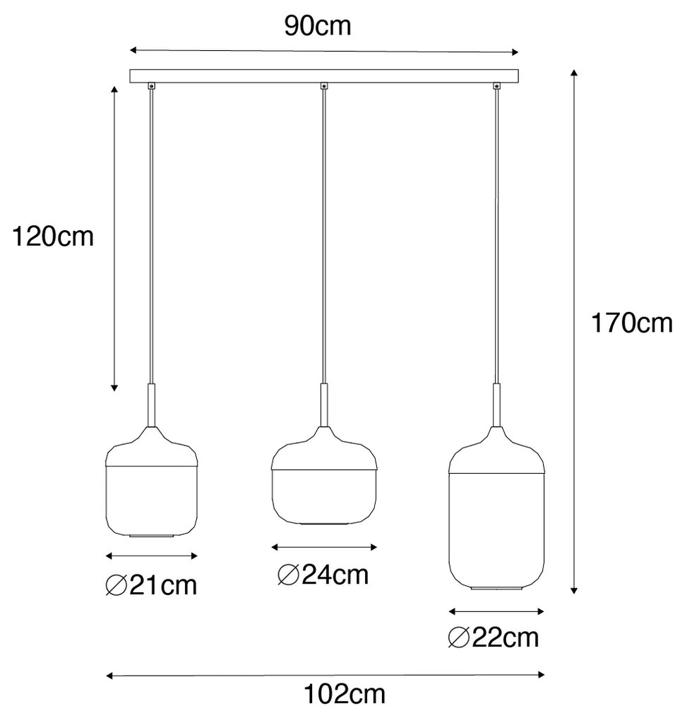 Lampă pendant de design neagră cu auriu și sticlă fumurie cu 3 lumini - Kyan