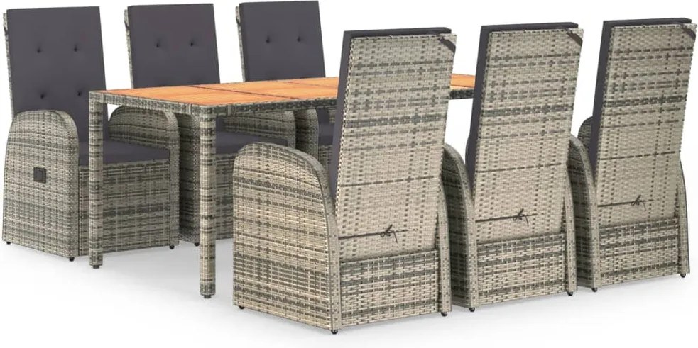 vidaXL Set mobilier de grădină cu perne, 7 piese, gri, poliratan