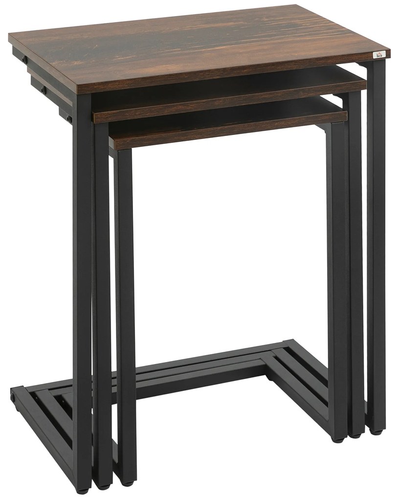 HOMCOM Masă laterală, Masă de cafea, Set de 3, Design industrial, Cadru din oțel, maro+negru, 45 x 30 x 60 cm | Aosom Romania