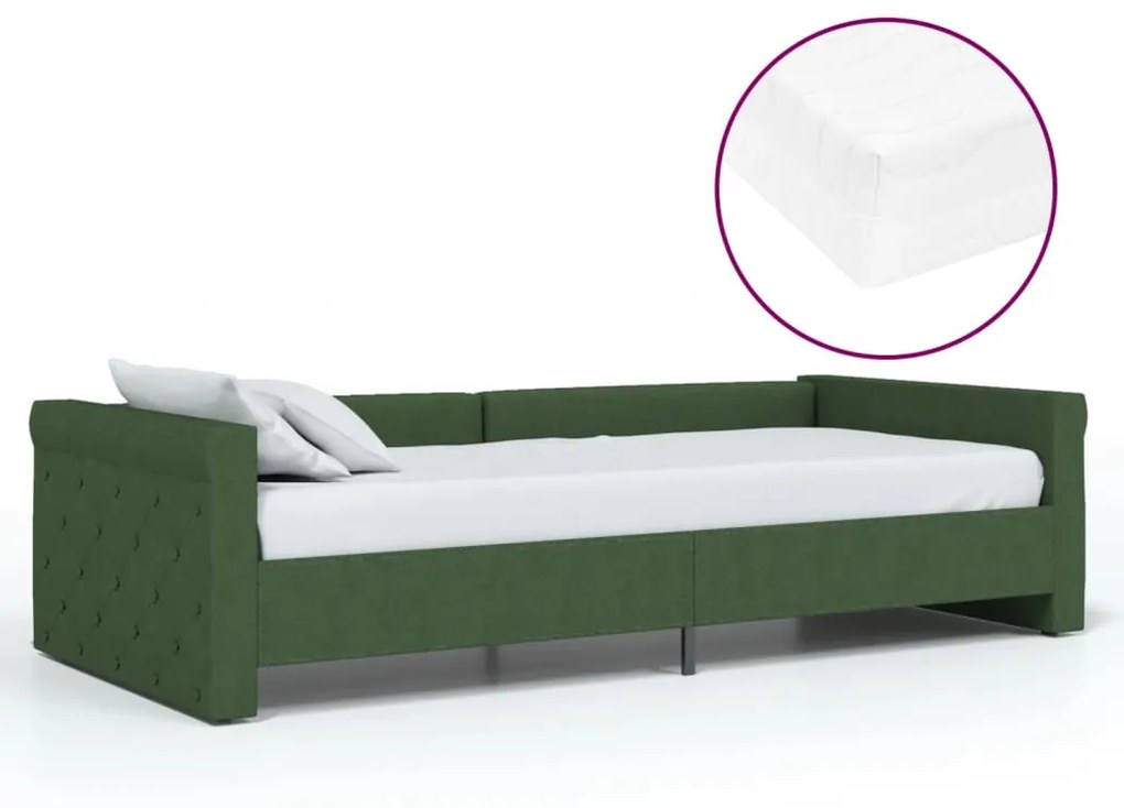 3080338 vidaXL Pat de zi cu saltea și USB, verde închis, 90x200 cm, textil