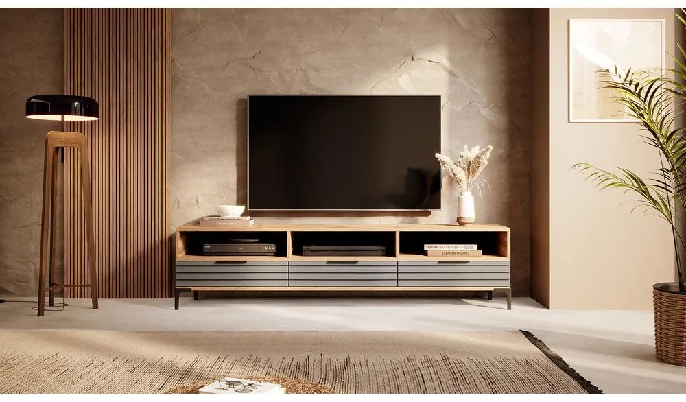 Dulap TV Ricko 3D (stejar natural + gri). 1098751