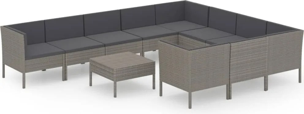 vidaXL Set mobilier de grădină cu perne, 11 piese, gri, poliratan