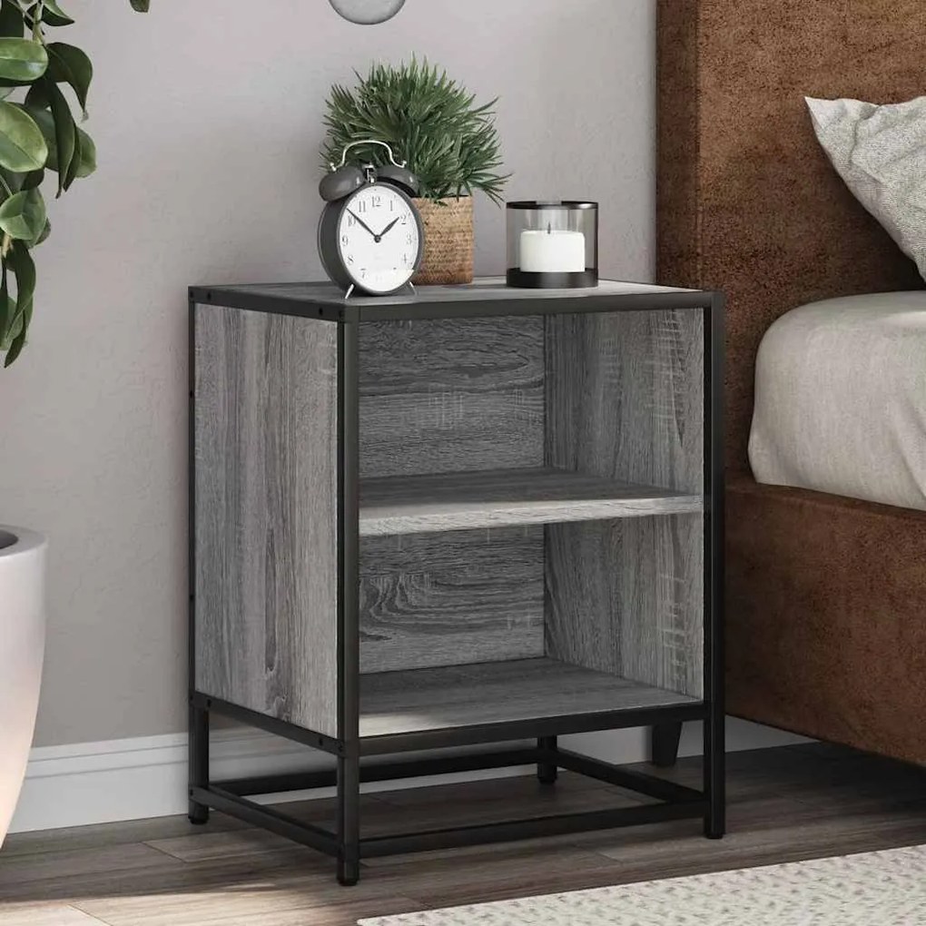 Noptiere 2 buc Gri Sonoma 40x31x50 cm lemn prelucrat si metal