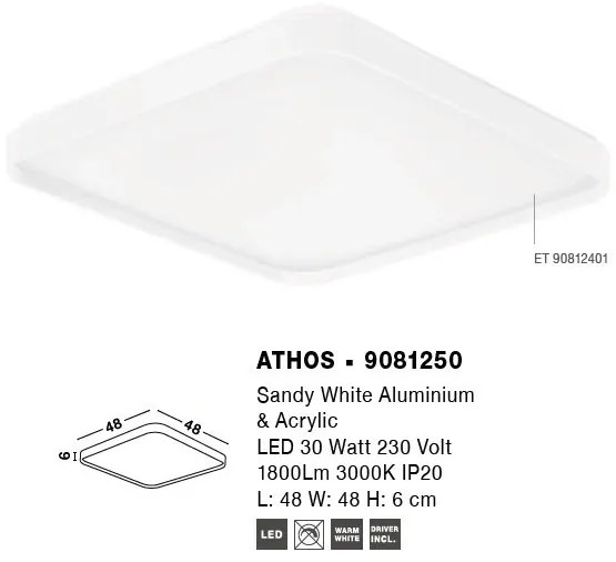 Plafoniera LED design minimal ATHOS 48x48cm