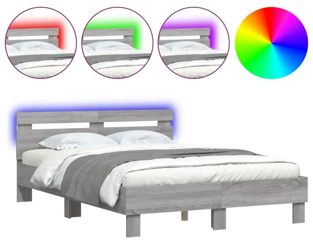 3207558 vidaXL Cadru de pat cu tăblie și LED, gri sonoma, 120x200 cm
