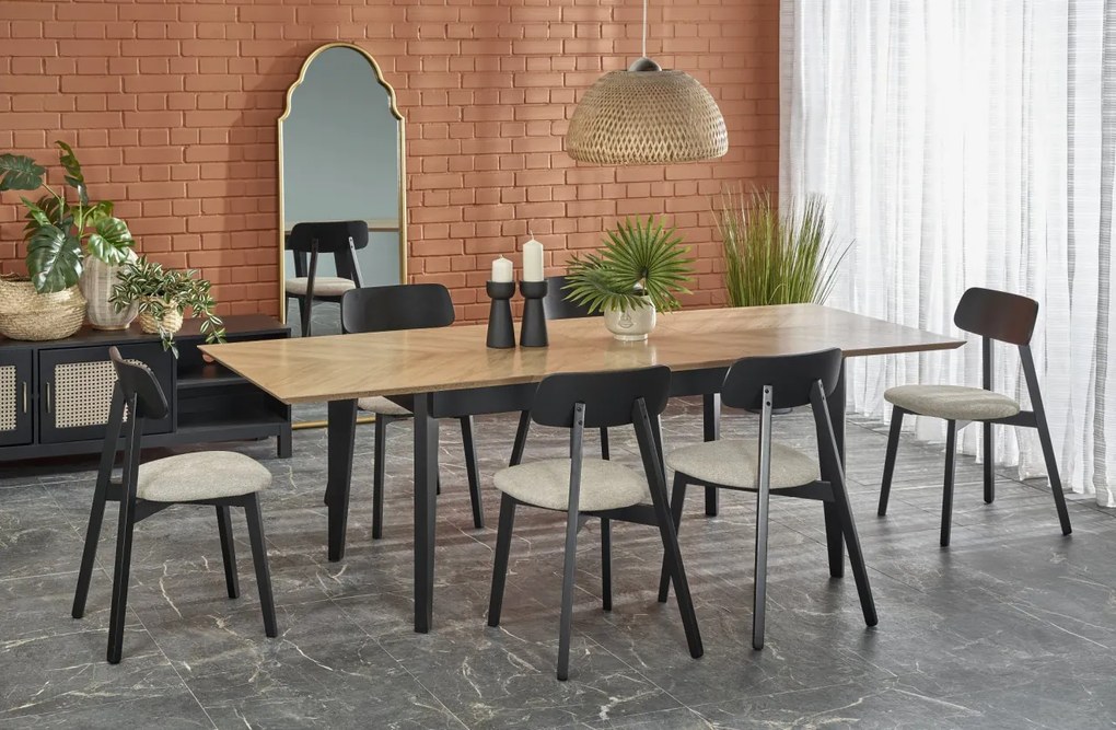 Masa extensibila Edmondo stejar natur/negru L160-240 cm