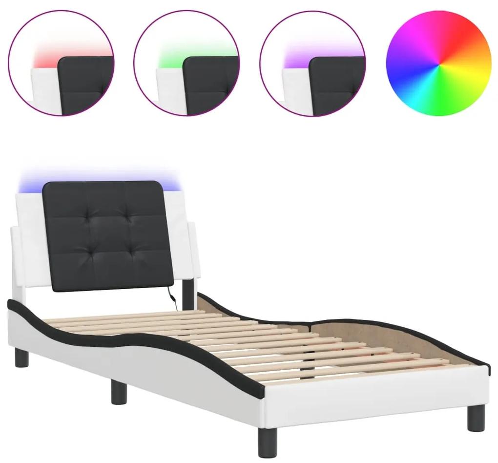 3214095 vidaXL Cadru de pat cu lumini LED alb/negru 100x200 cm piele ecologică
