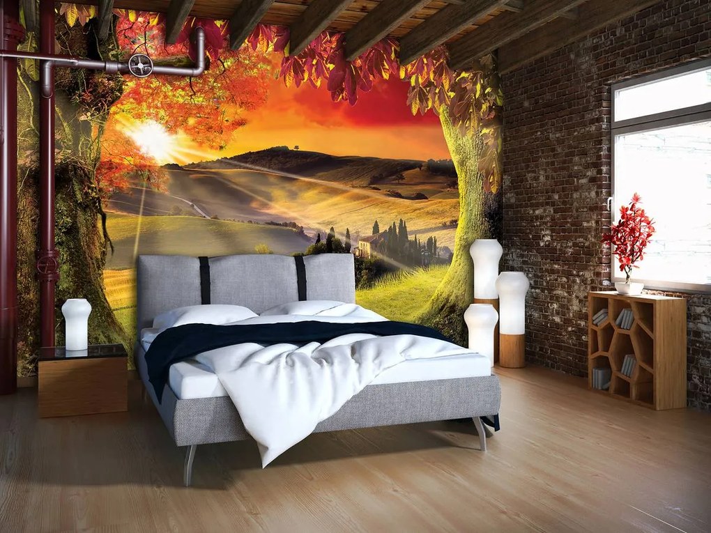 Fototapet - Toscania în apus de soare (254x184 cm)