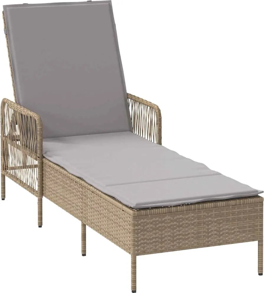 vidaXL Șezlong Beige și gri deschis 55 x 200 x 92 cm poliratan