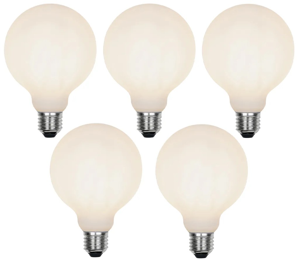 Set de 5 becuri LED E27 G95 mate, cu reglare în 3 trepte, 5W 550 lm 2700K