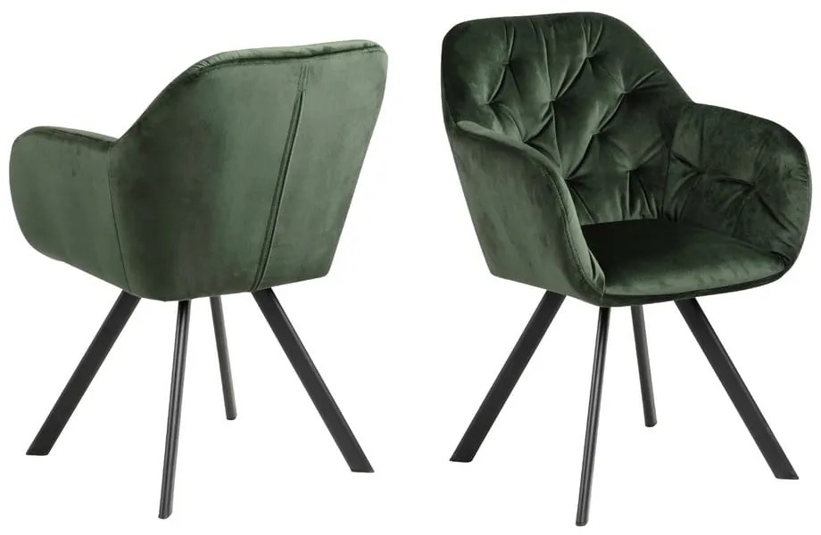 Scaun de sufragerie verde cu cotiere tapițat Lola – Actona