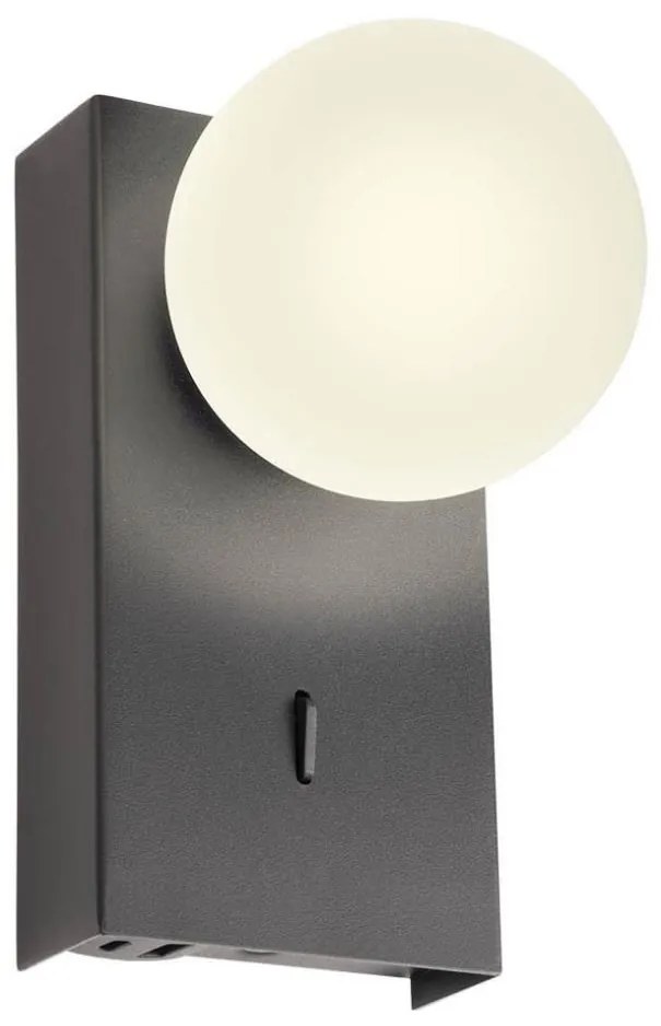 Redo 01-4659 - Aplica de perete LED NORMA, 5W, 230V, CRI 90, USB, negru