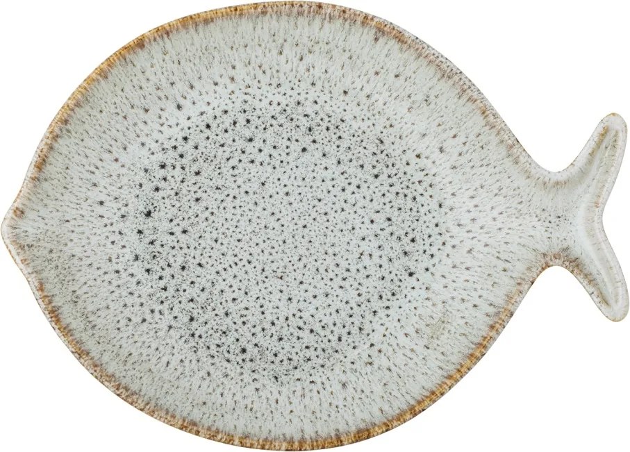 Platou de servire din ceramică artizanală natur în formă de pește, 27×20,5×4 cm, „Fleur"