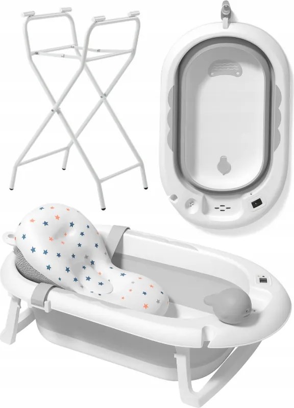 Cada de baie pliabilă pentru copii VAIANA PREMIUM cu pernă și suport - mai multe culori Gri