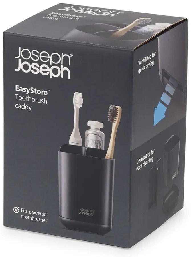 Suport pentru periuța de dinți negru din plastic EasyStore – Joseph Joseph