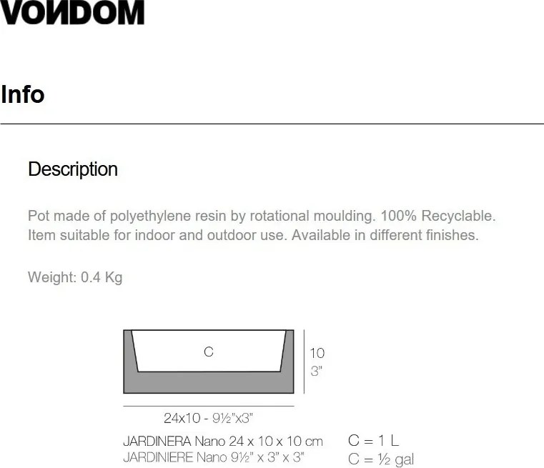 Ghiveci plante design decorativ modern interior / exterior JARDINIERE mini 10x24x10cm