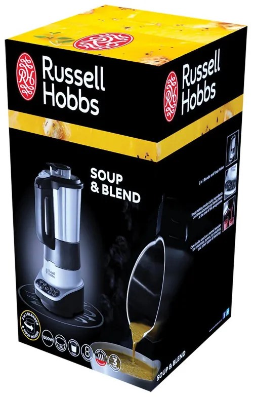 Blender si aparat preparare supa 2in1 Russell Hobbs 21480-56, 1200W, 1.75L, Incalzire, 8 programe, Alarma sonora, Sistem de siguranta, Mentinere la cald, Negru/Inox