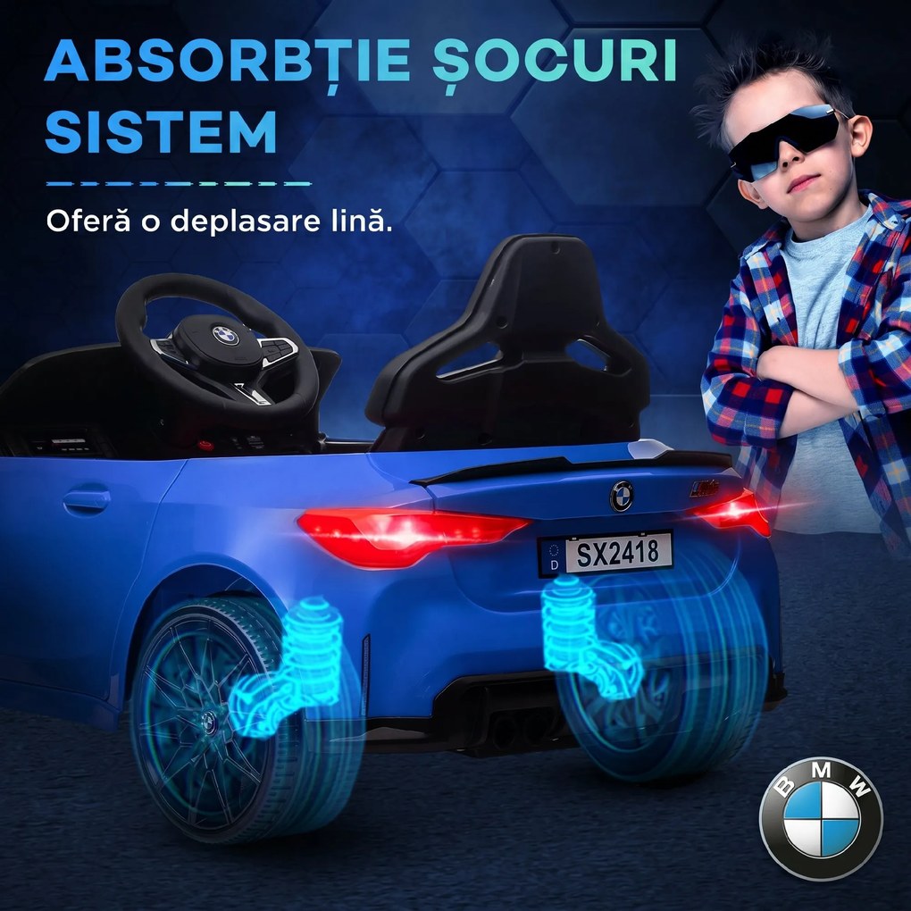 AIYAPLAY Mașinuță Electrică BMW M4 pentru Copii, Albastră | Aosom Romania