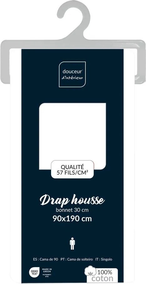 Cearceaf alb din bumbac cu elastic 90x190 cm Lina – douceur d'intérieur