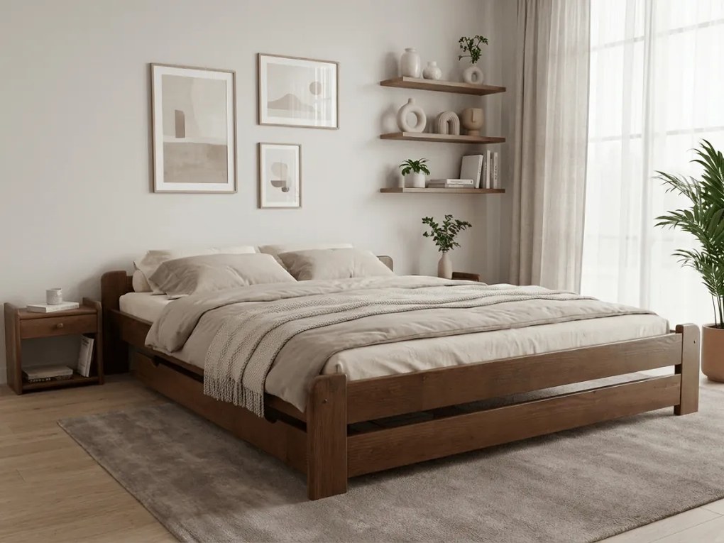 Pat Emily 140x200 cm, stejar Saltele: Cu saltele Coco Maxi 20 cm, Somiera pat: Cu lamele drepte