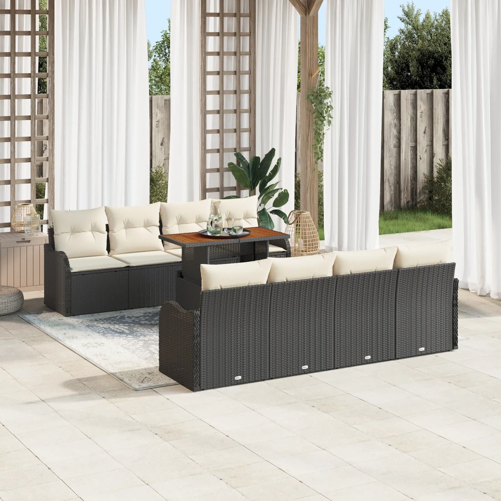 Set de canapea de grădină vidaXL cu 9 piese cu perne Negru Ratan Polirat Acacia