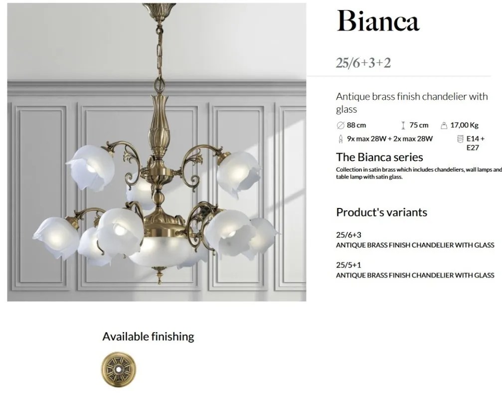 Candelabru 9 brate LUX design clasic realizat manual Bianca