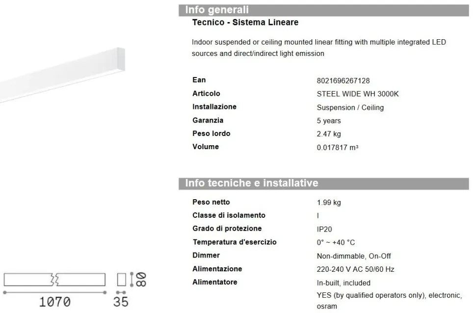 Lustra liniara cu lumina directa si indirecta STEEL WIDE White 3000K