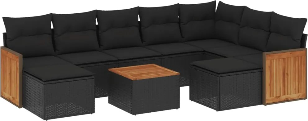 vidaXL Set canapele de grădină cu perne, 10 piese, negru, poliratan