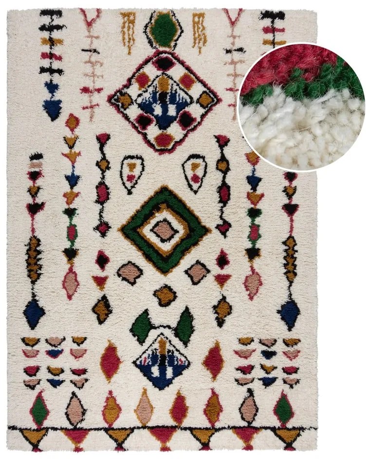 Covor crem țesut manual din lână 120x170 cm Moroccan Fes – Flair Rugs